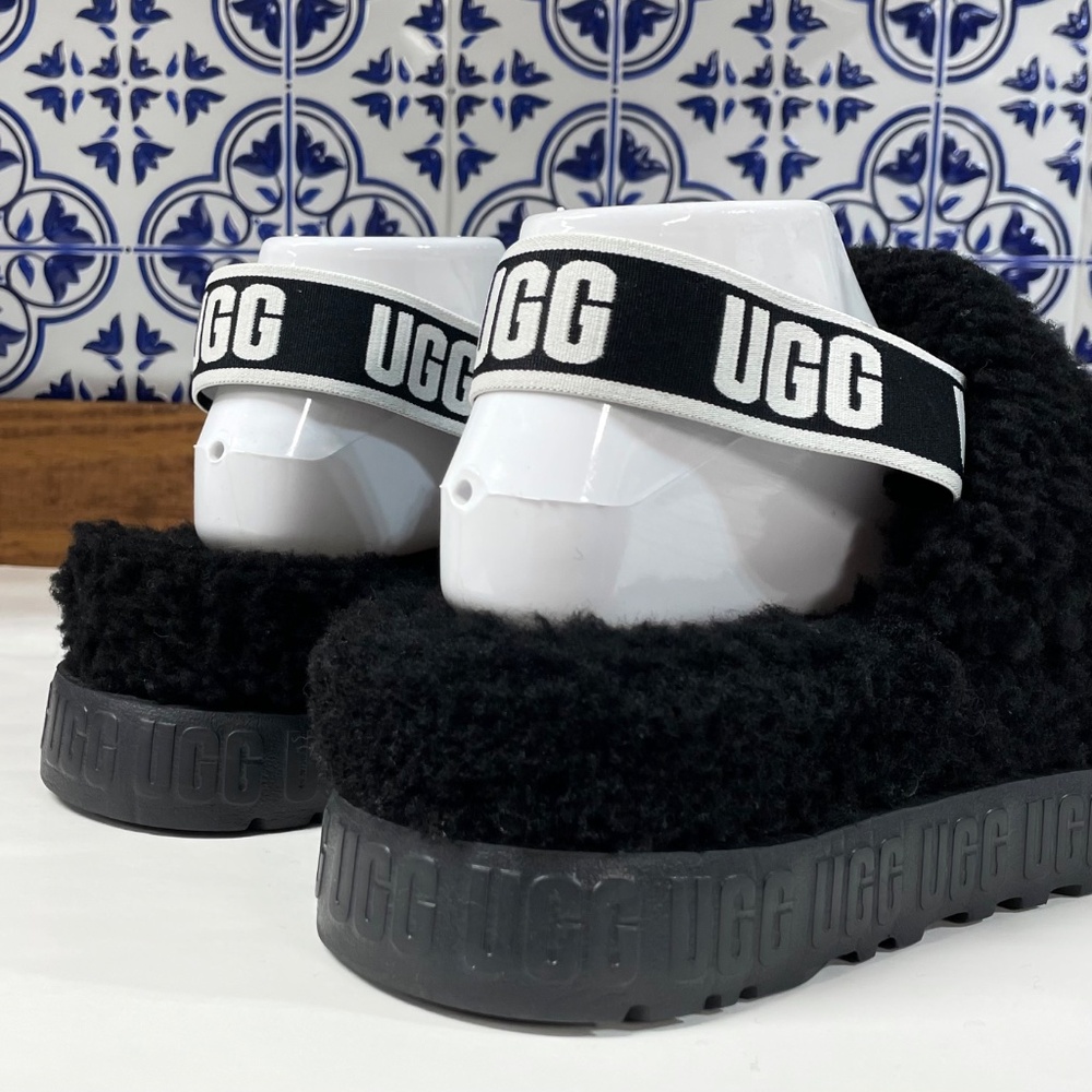 UGG Oh Fluffita Platform Slingback Slippers Black Sheepskin Size 10 - Picture 7 of 12